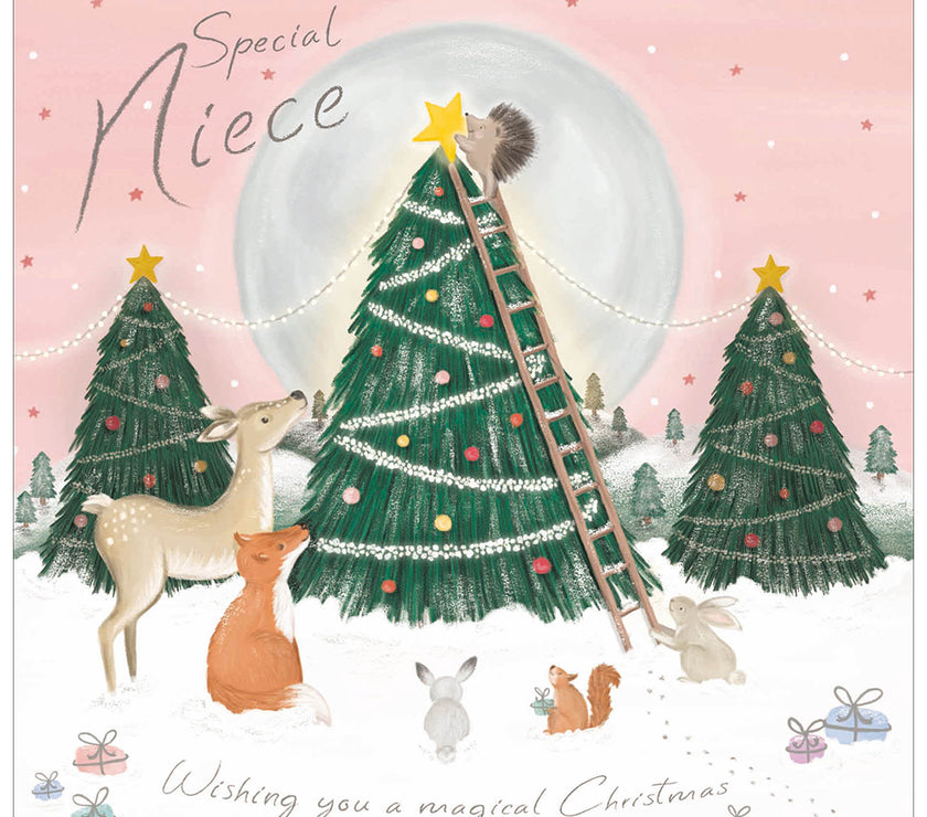 Niece Woodland Christmas Tree Christmas Card