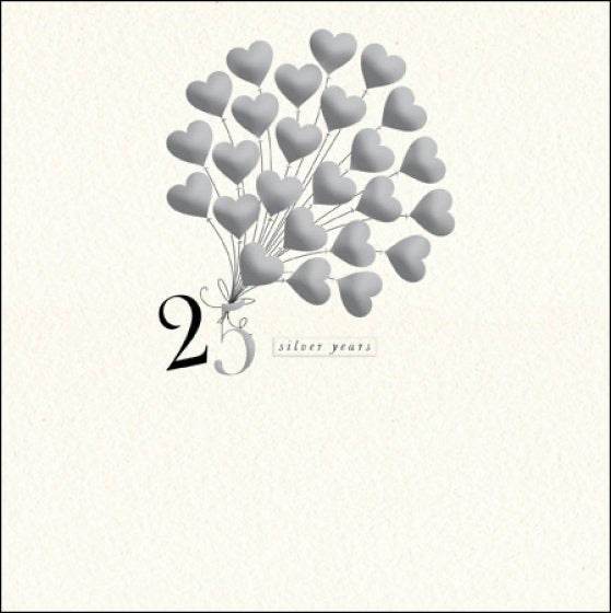 25 Heart Balloons Silver Anniversary Greeting Card - House of Cards