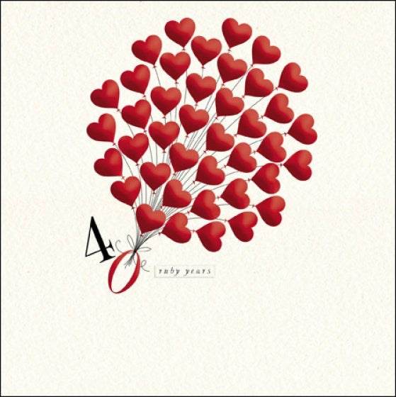 40 Heart Balloons Ruby Anniversary Greeting Card - House of Cards