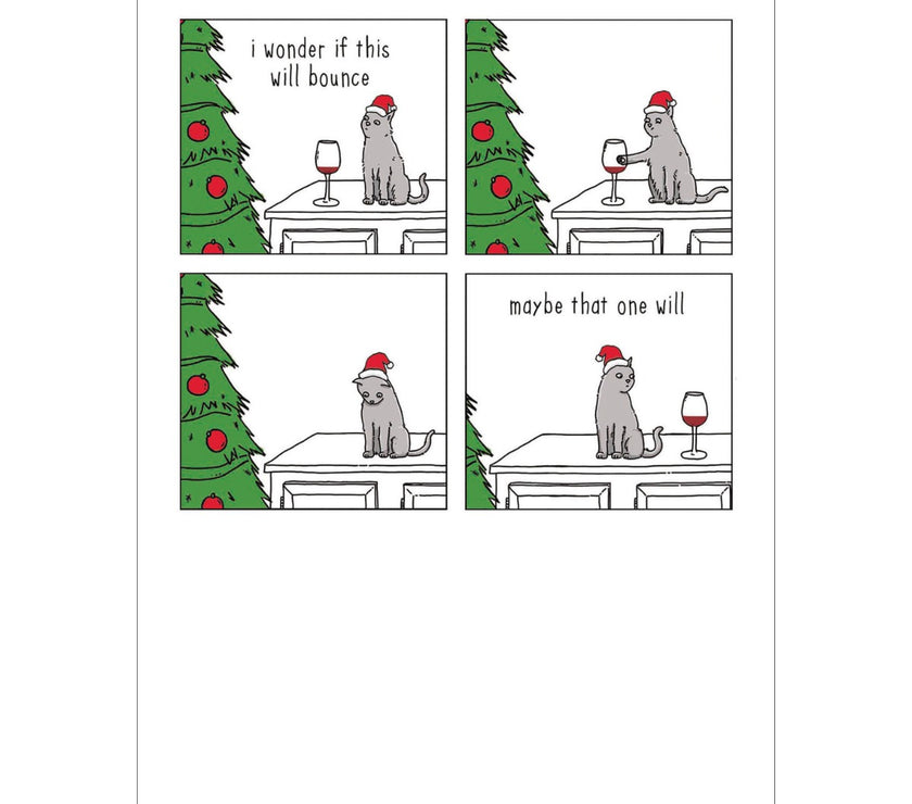 Cat Bouncing Wine Glass Christmas Card