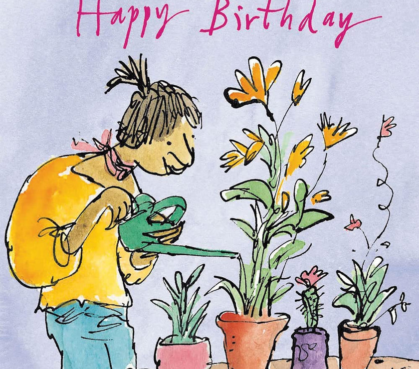 Quentin Blake Watering Flowers Happy Birthday Card
