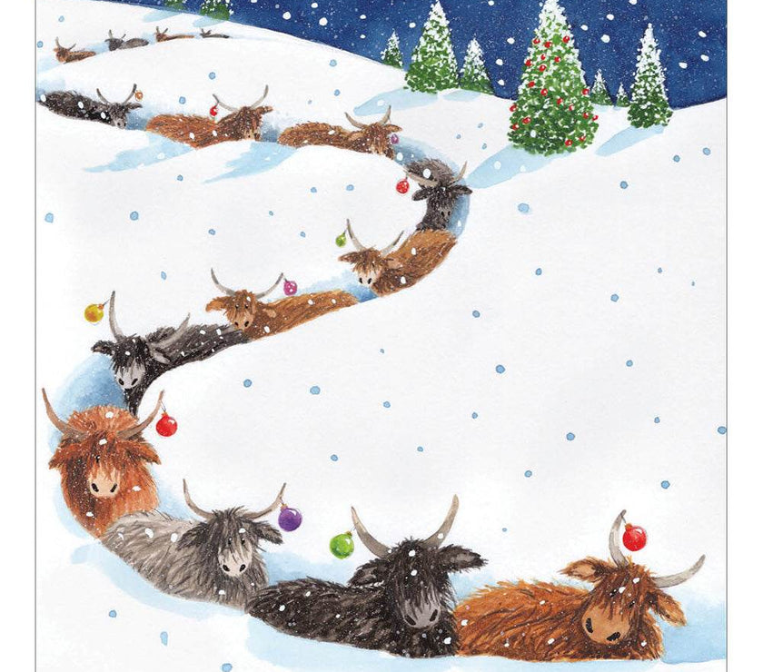 5 Highland Cow Patrol Charity Christmas Cards - House of Cards