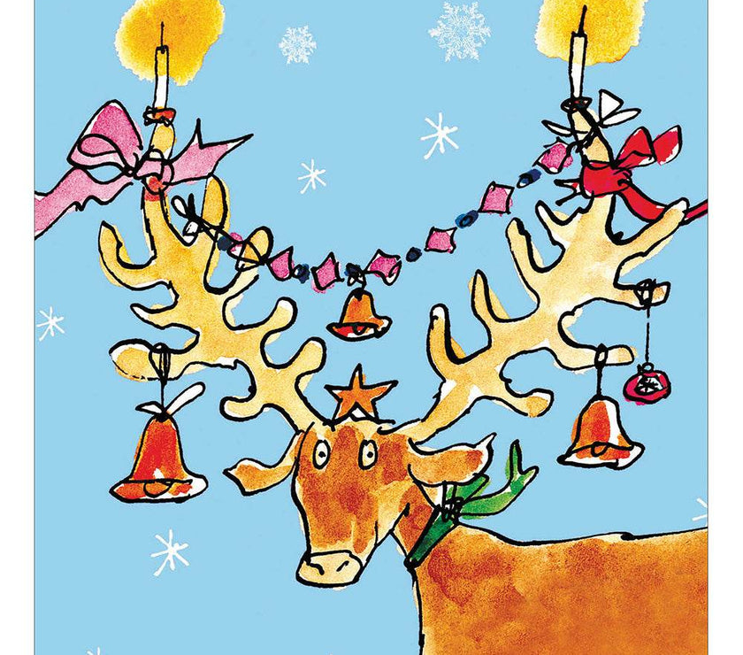 5 Quentin Blake Happy Reindeer Charity Christmas Cards - House of Cards