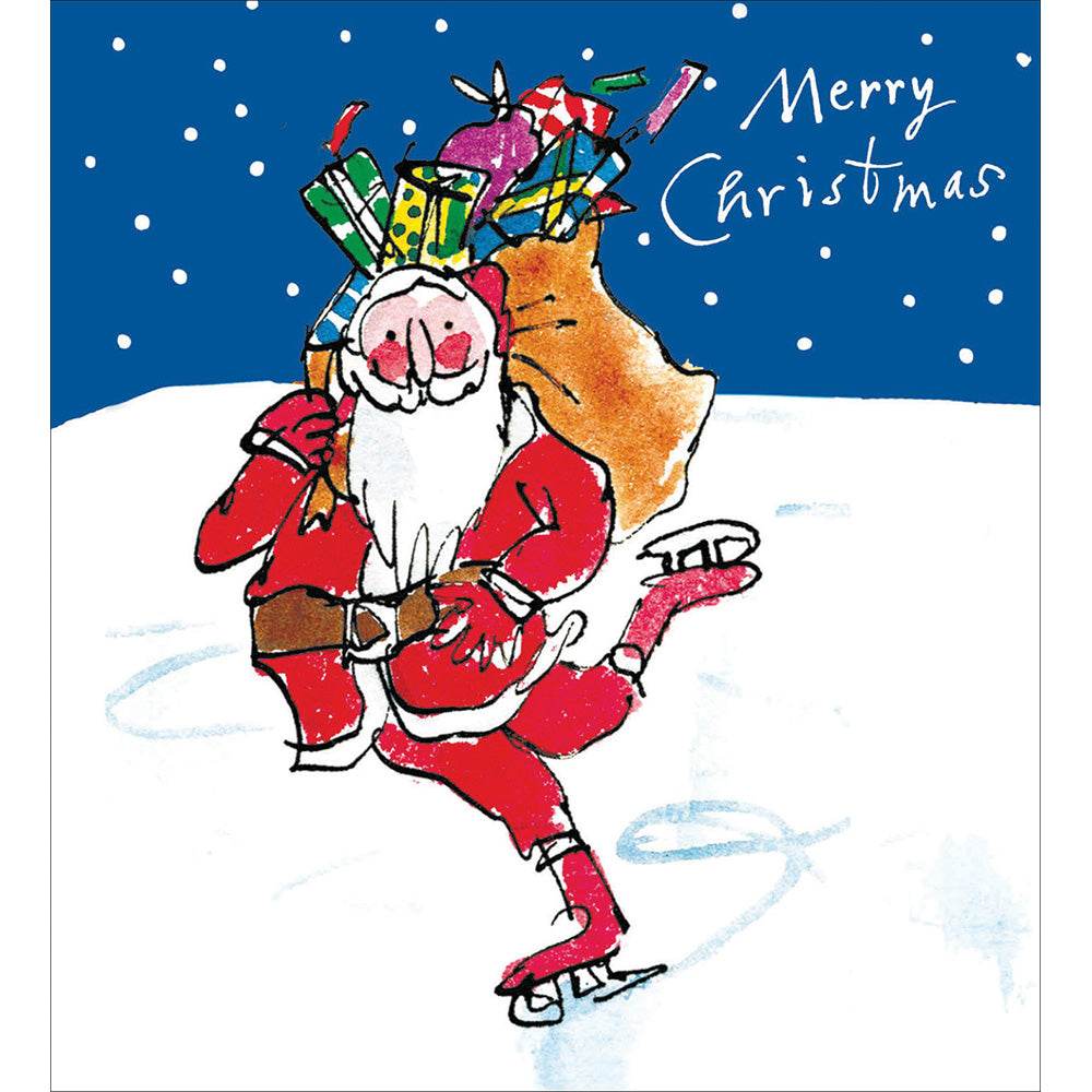 5 Quentin Blake Skating Santa Charity Christmas Cards - House of Cards