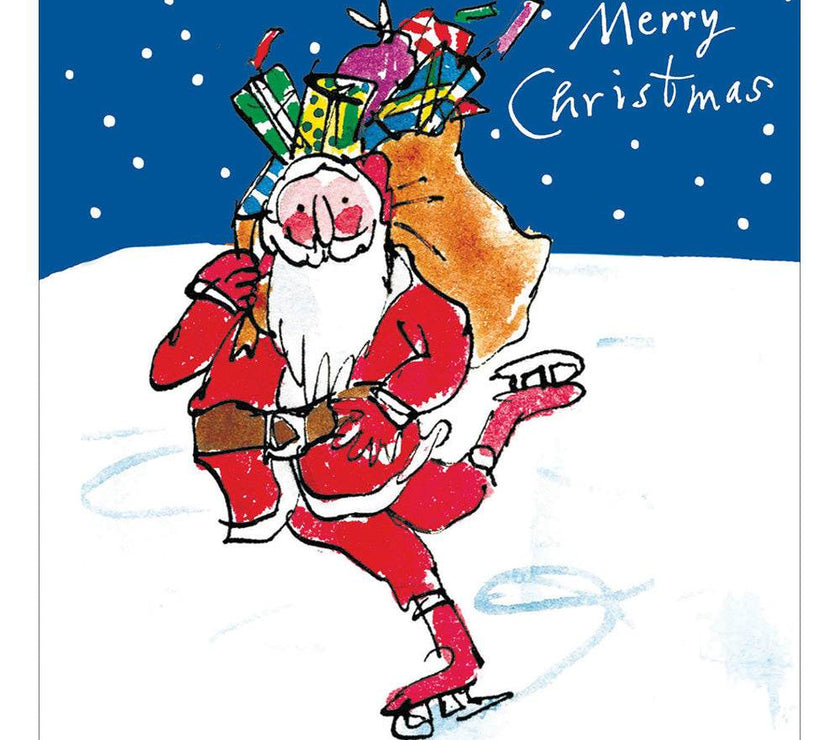 5 Quentin Blake Skating Santa Charity Christmas Cards - House of Cards