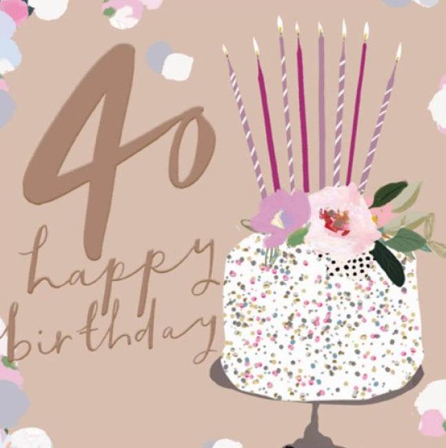 Floral Cake 40th Happy Birthday Card - House of Cards