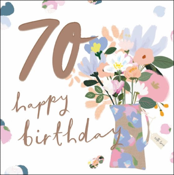 Flower Vase 70th Happy Birthday Card
