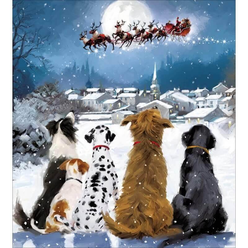 5 Dogs Watching Santa Charity Christmas Cards - House of Cards