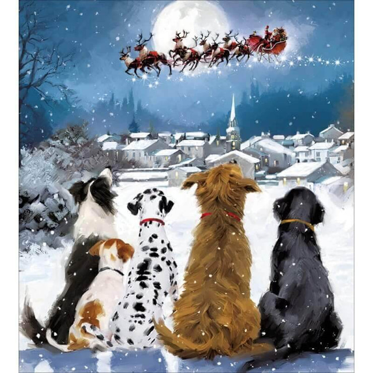 5 Dogs Watching Santa Charity Christmas Cards - House of Cards
