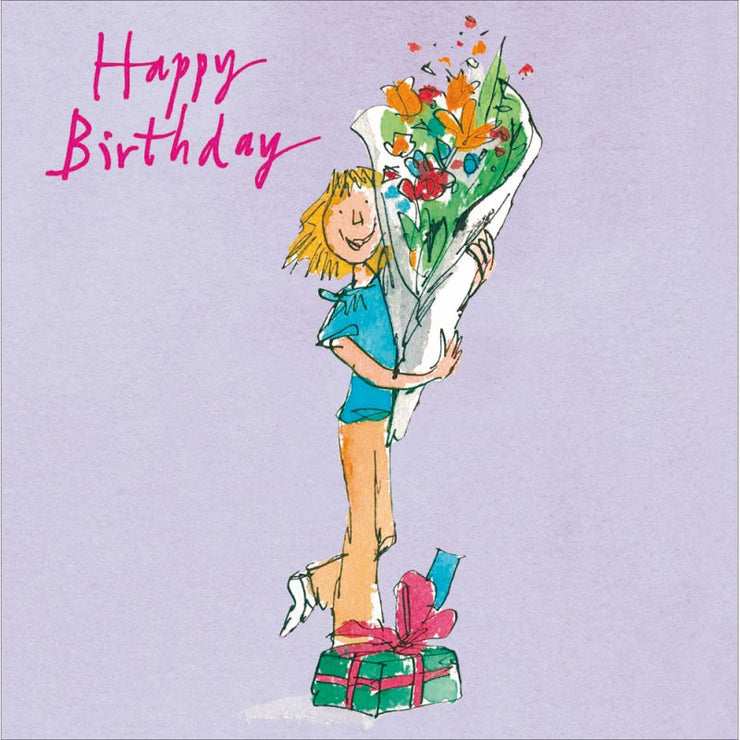 Quentin Blake Lady And Flowers Birthday Card