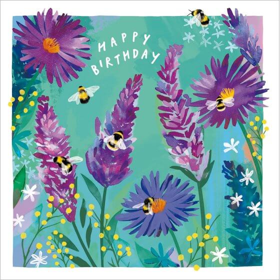 Bees Flowers Birthday Card