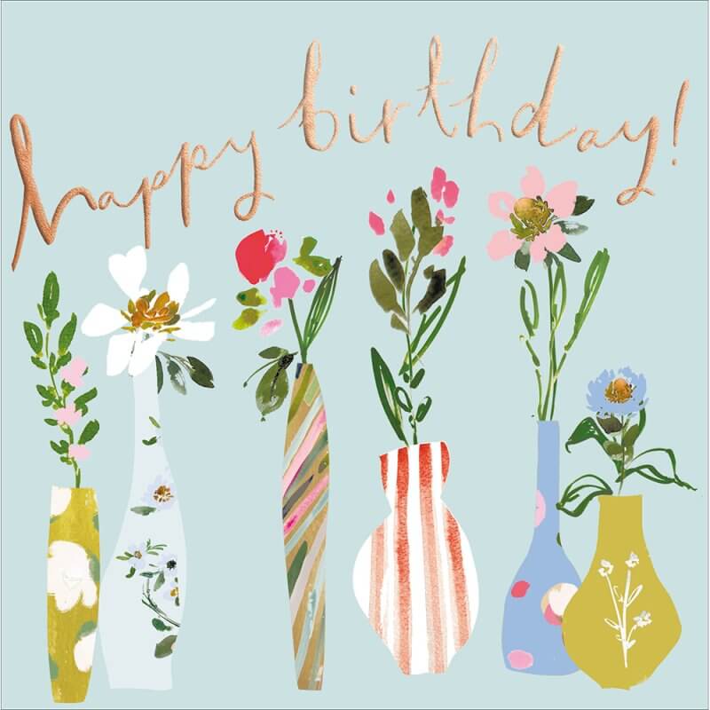 Flower Vases Happy Birthday Card
