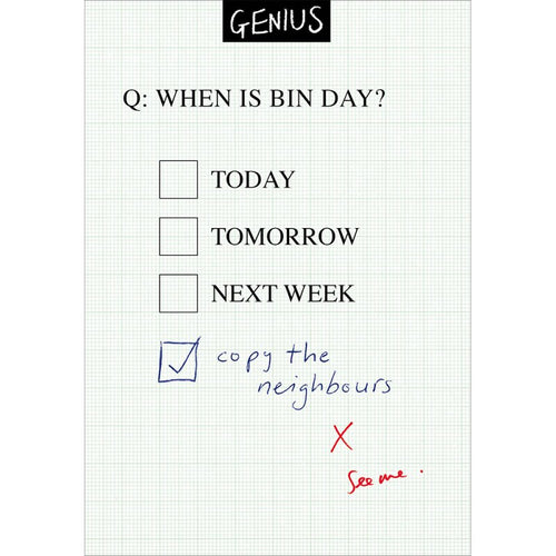 Genius Bin Day Birthday Card