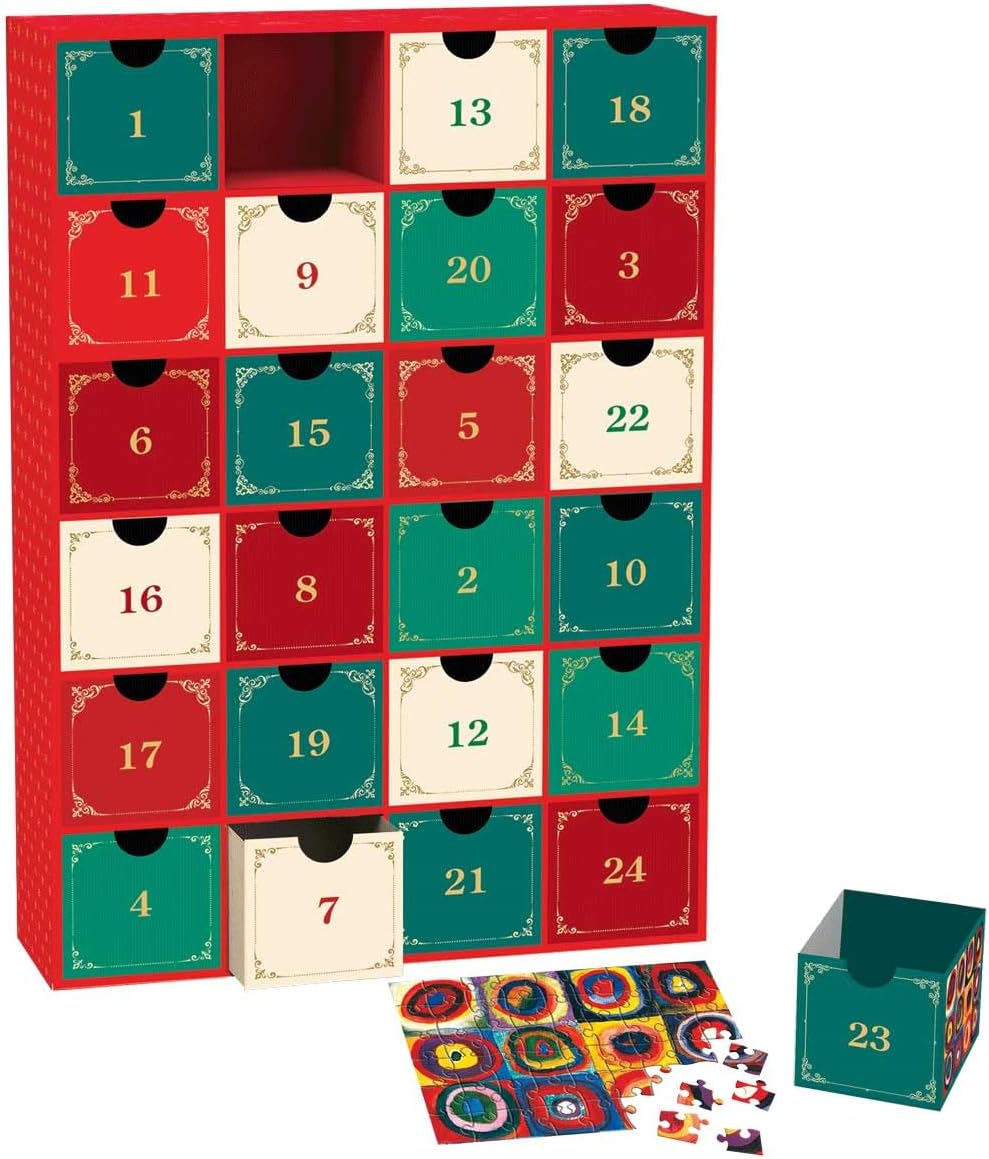 Fine Art Christmas Advent Calendar – 24 x 50-Piece Mini Jigsaw Puzzles, Classic Artwork, Premium Blue Board, Ages 12+