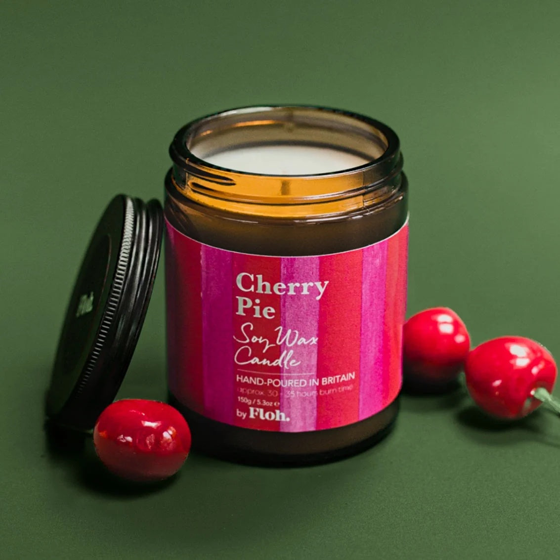 Floh Cherry Pie Soy Wax Candle, 150g, Hand-Poured in UK