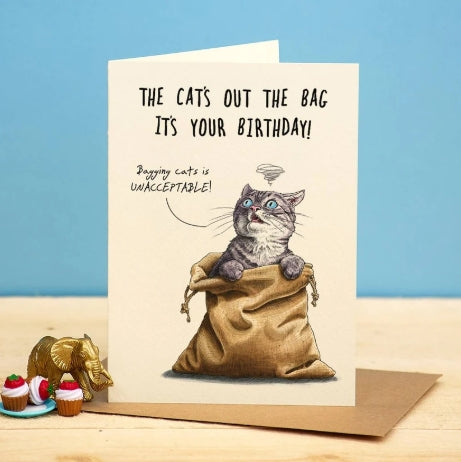 Cat out Bag Birthday Card