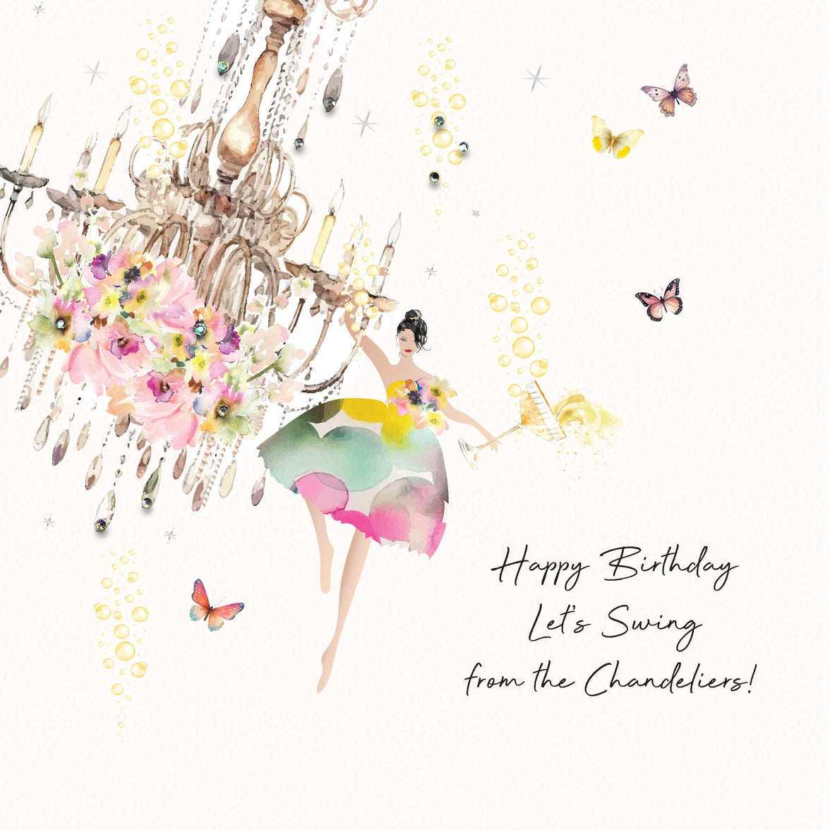 Swing from Chandeliers Birthday Card