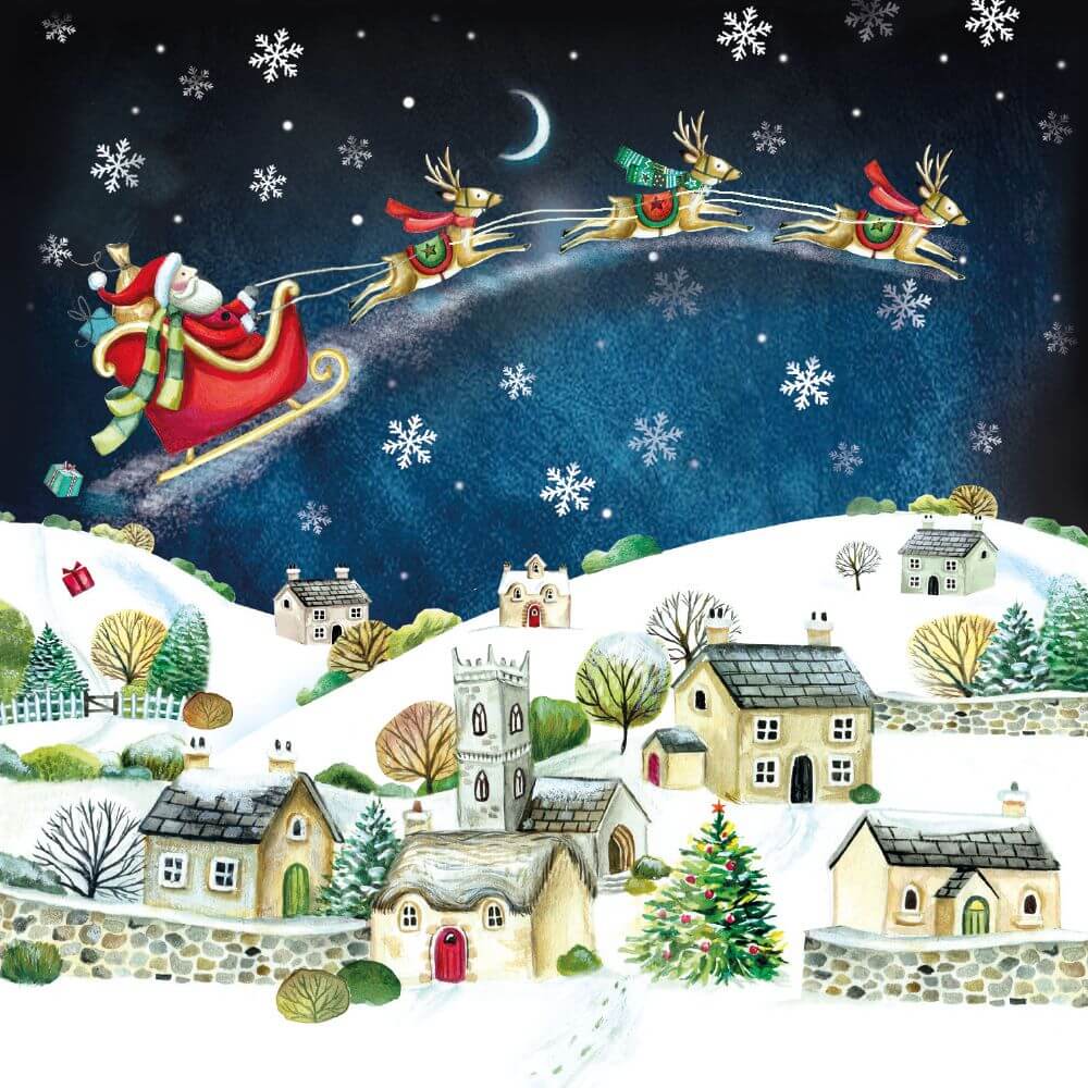 Santa Rooftops 8 Christmas Cards