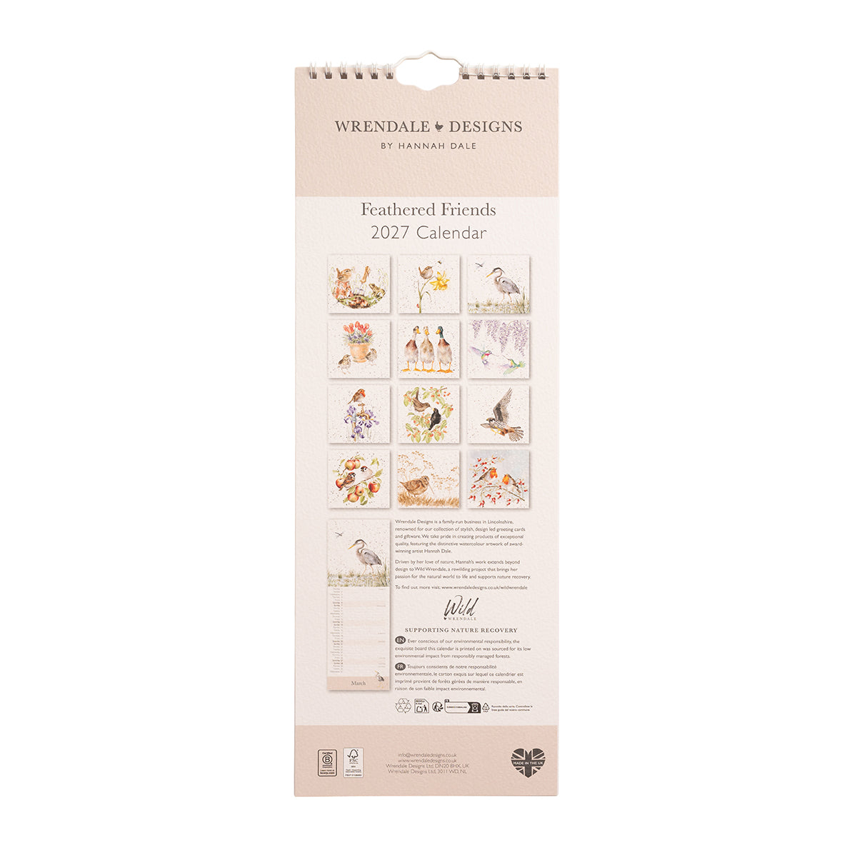 2027 Feathered Friends Birds Slim Calendar