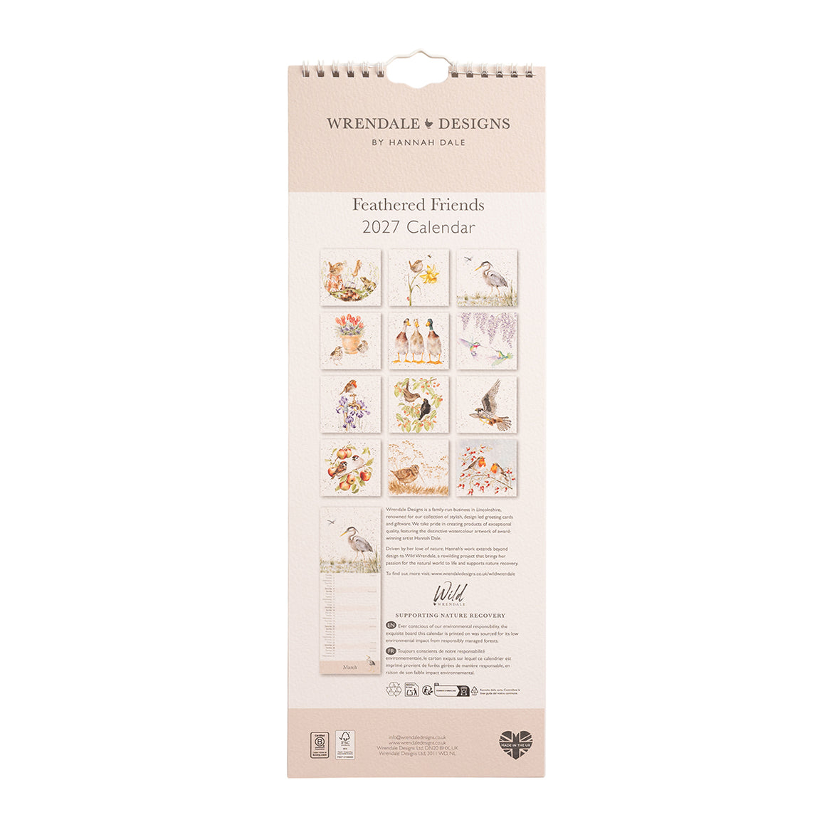 2027 Feathered Friends Birds Slim Calendar