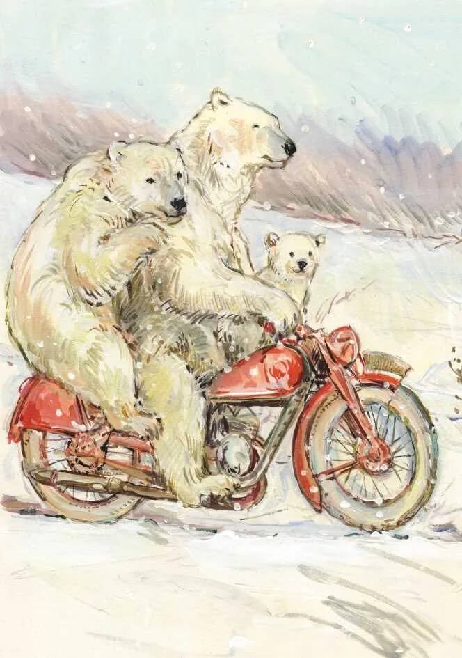 Motorbike Bears Christmas Card