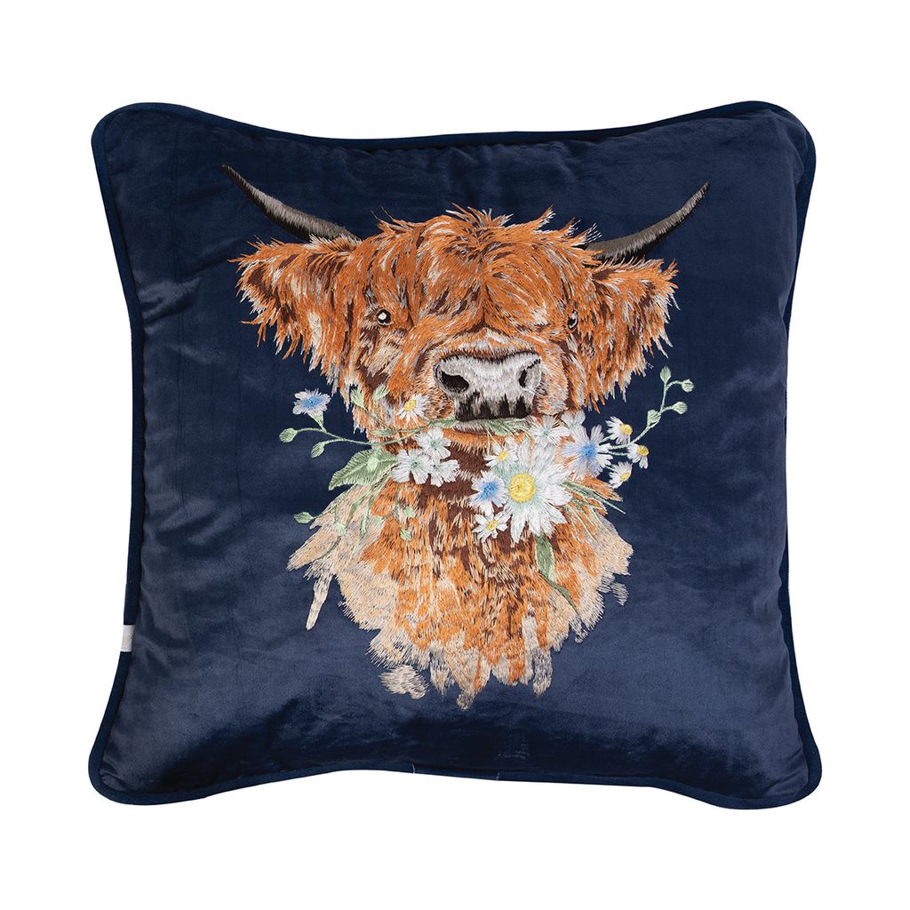 Highland Cow Blue Cushion