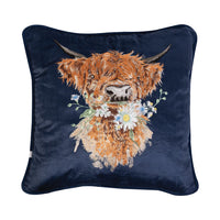 Highland Cow Blue Cushion