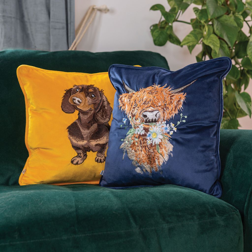 Highland Cow Blue Cushion