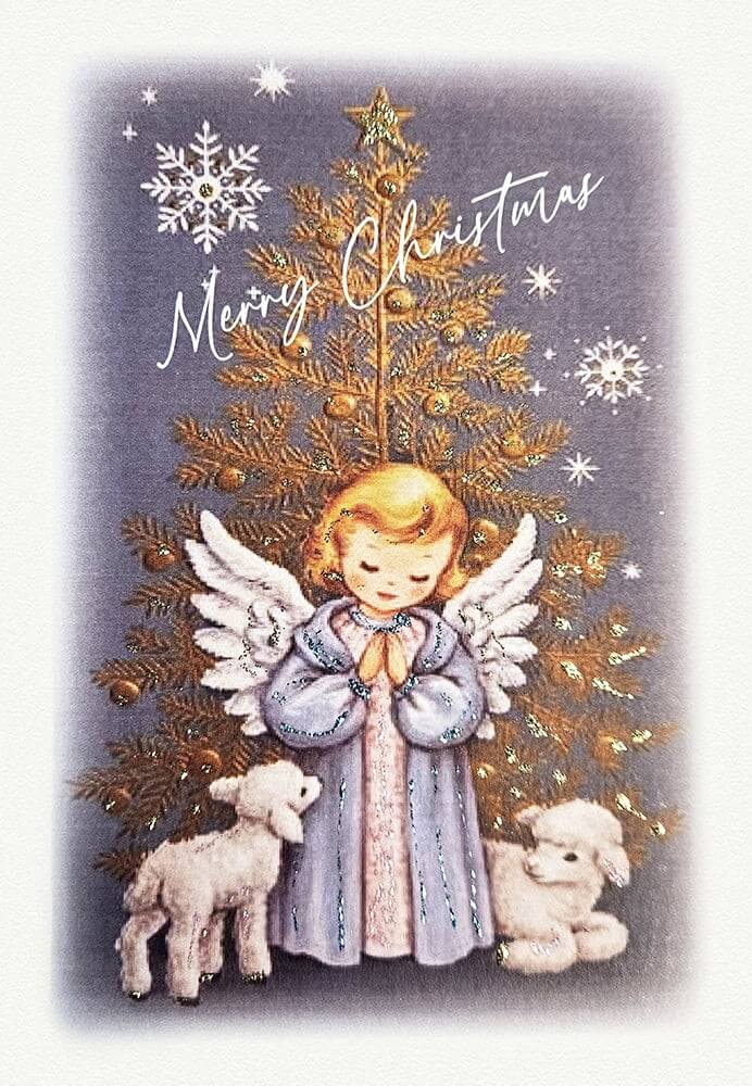 Angel and Lambs Christmas Card