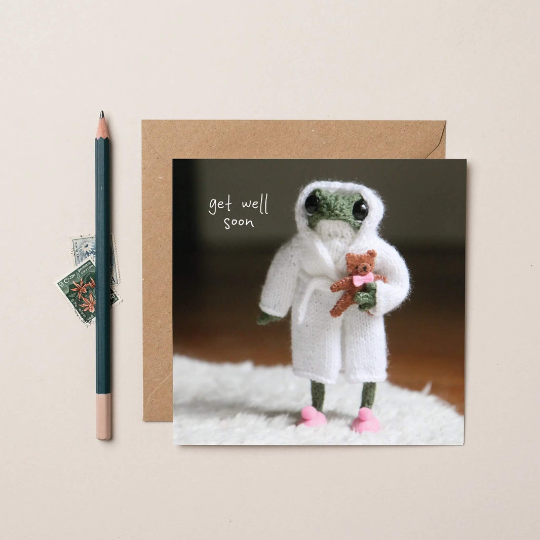 Funny Get Well Card Heknitt Knitted Frog