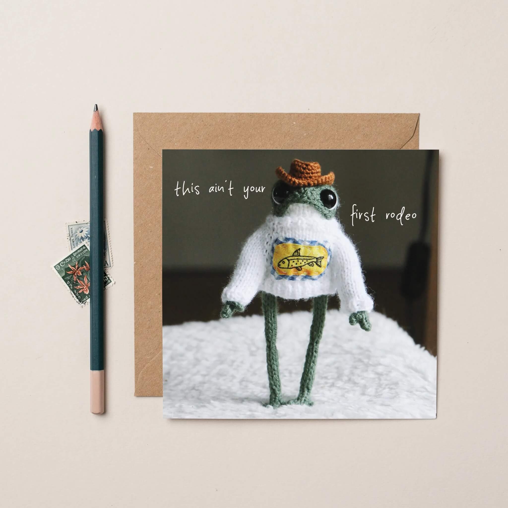 Funny Birthday Card Rodeo Heknitt Knitted Frog