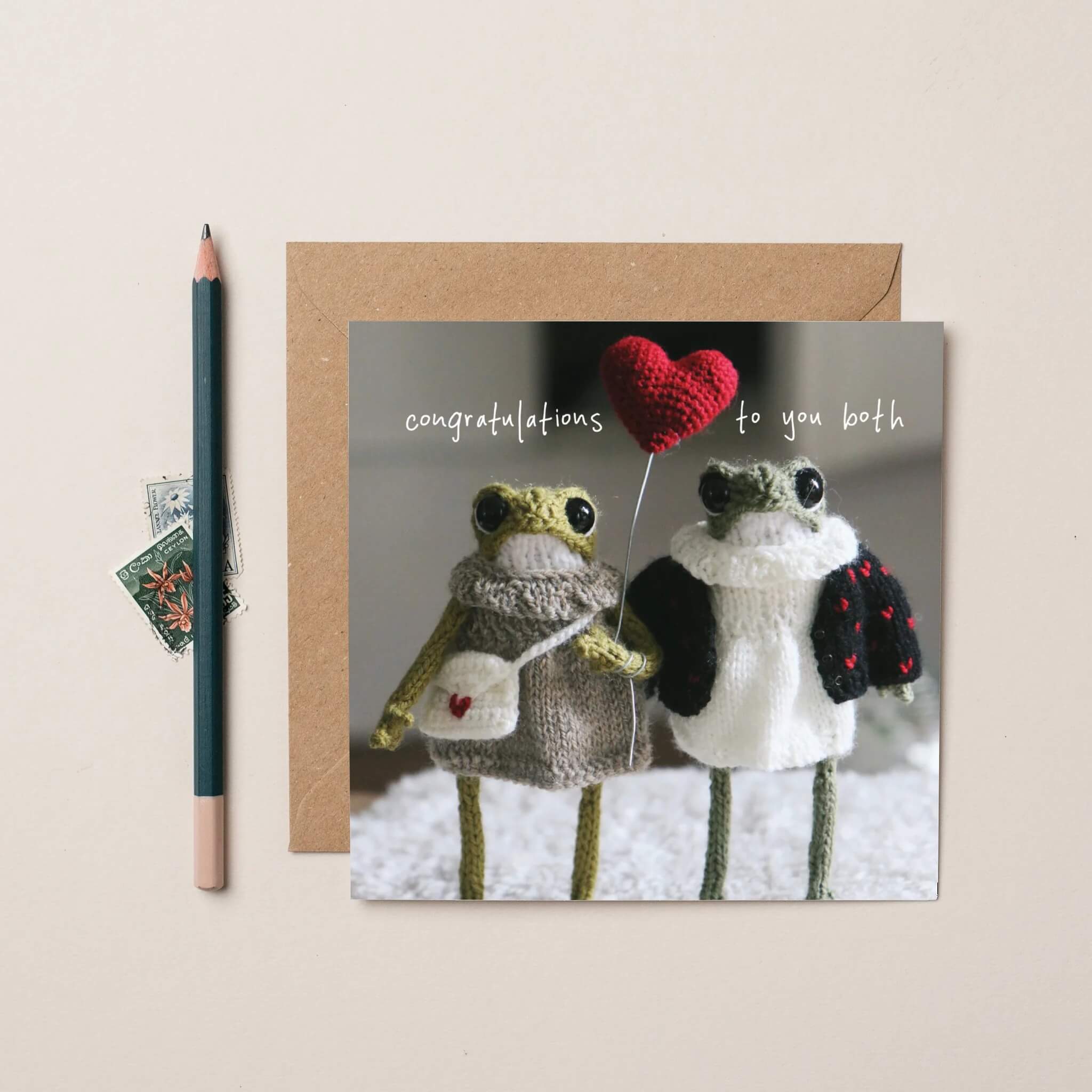 Funny Engagement Card Heknitt Knitted Frog
