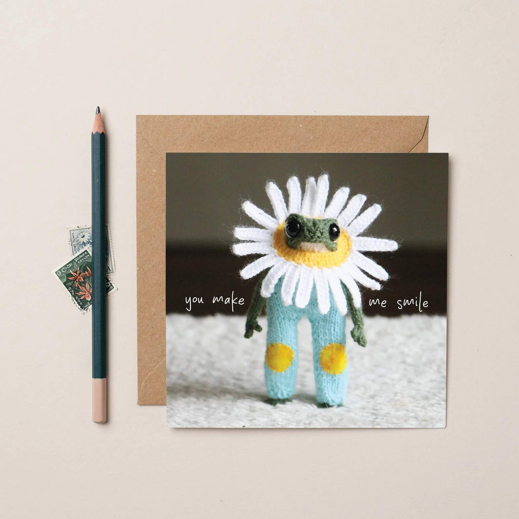 Funny Birthday Card Smile Heknitt Knitted Frog