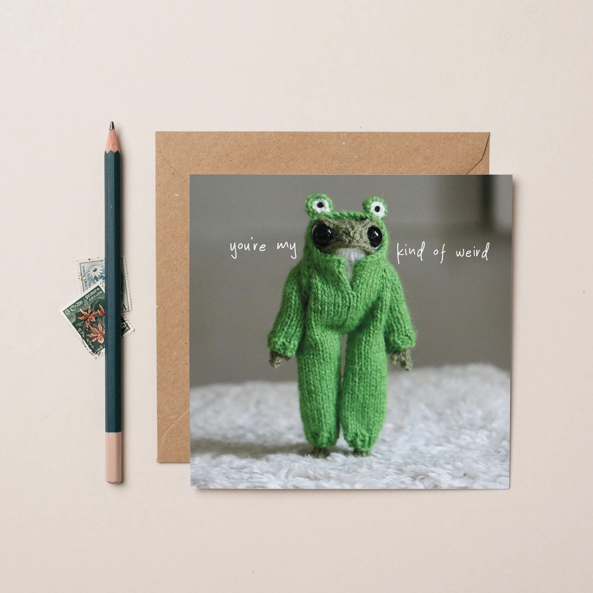 Funny Birthday Card Weird Heknitt Knitted Frog