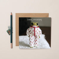 Funny Anniversary Card Heknitt Knitted Frog