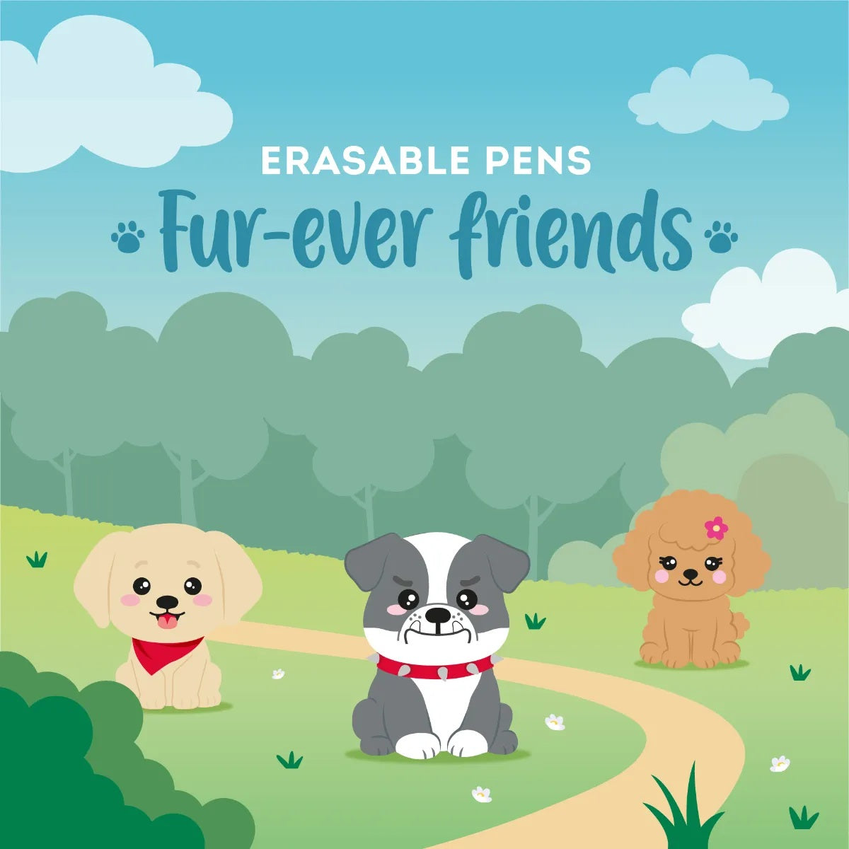 Cute Dog Erasable Gel Pens - Fur-Ever Friends Set of 3