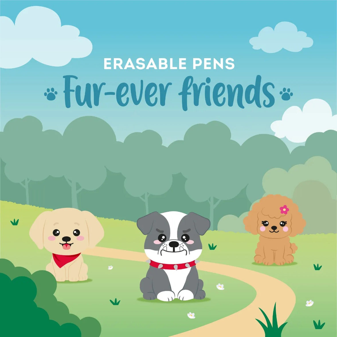 Cute Dog Erasable Gel Pens - Fur-Ever Friends Set of 3
