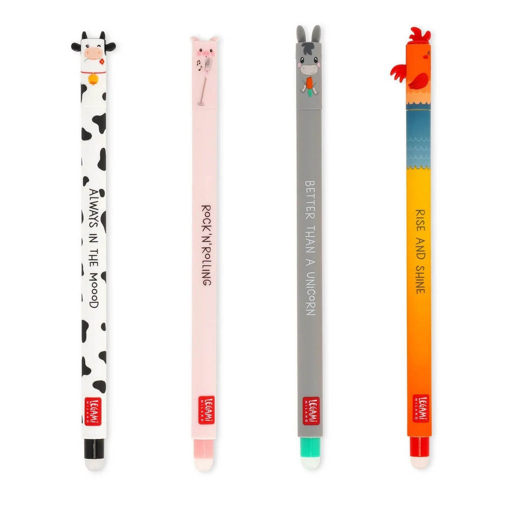 Set of 4 Legami Erasable Farm Pens