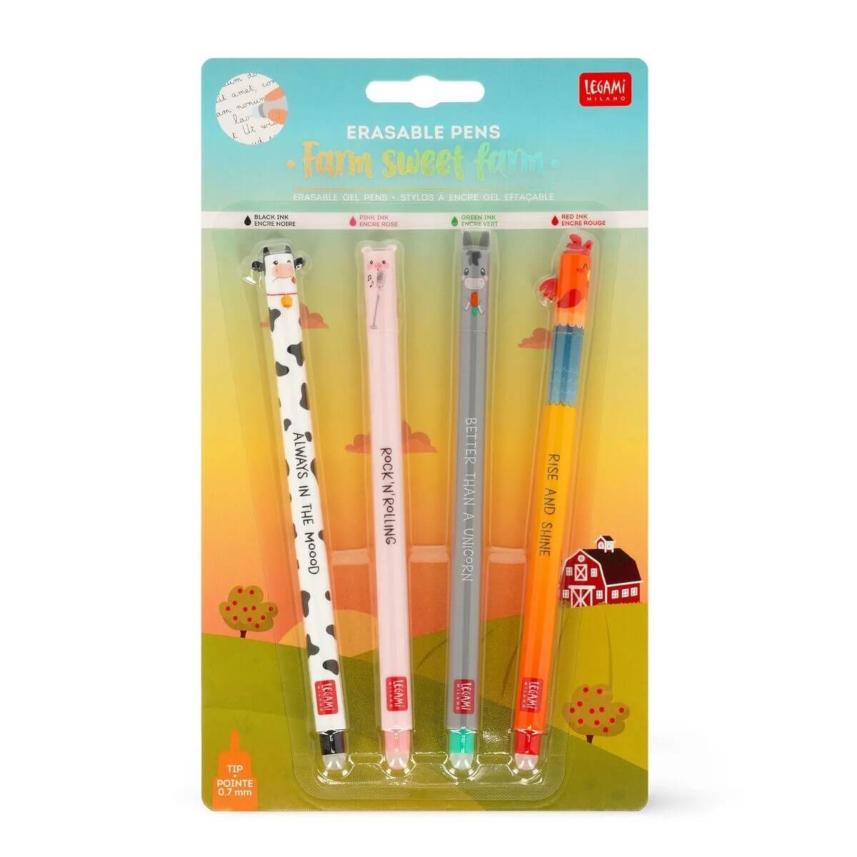 Set of 4 Legami Erasable Farm Pens