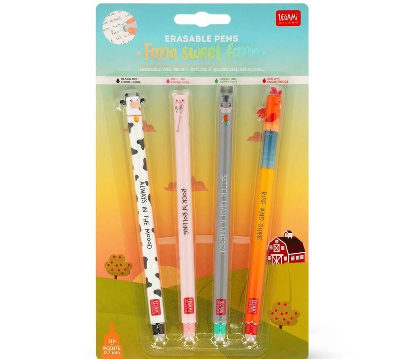 Set of 4 Legami Erasable Farm Pens