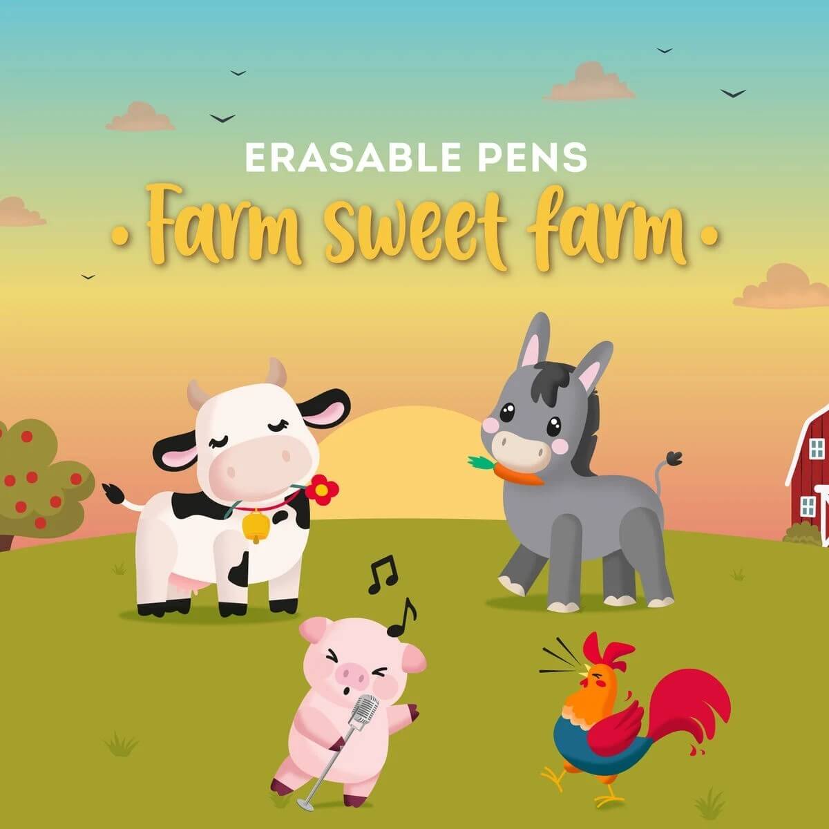 Set of 4 Legami Erasable Farm Pens