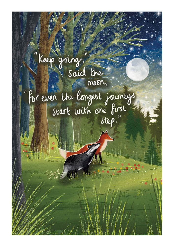Fox Under the Moon Keep Going Greeting Card