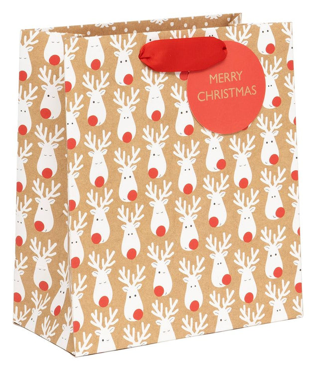 Medium Reindeer Kraft Xmas Gift Bag