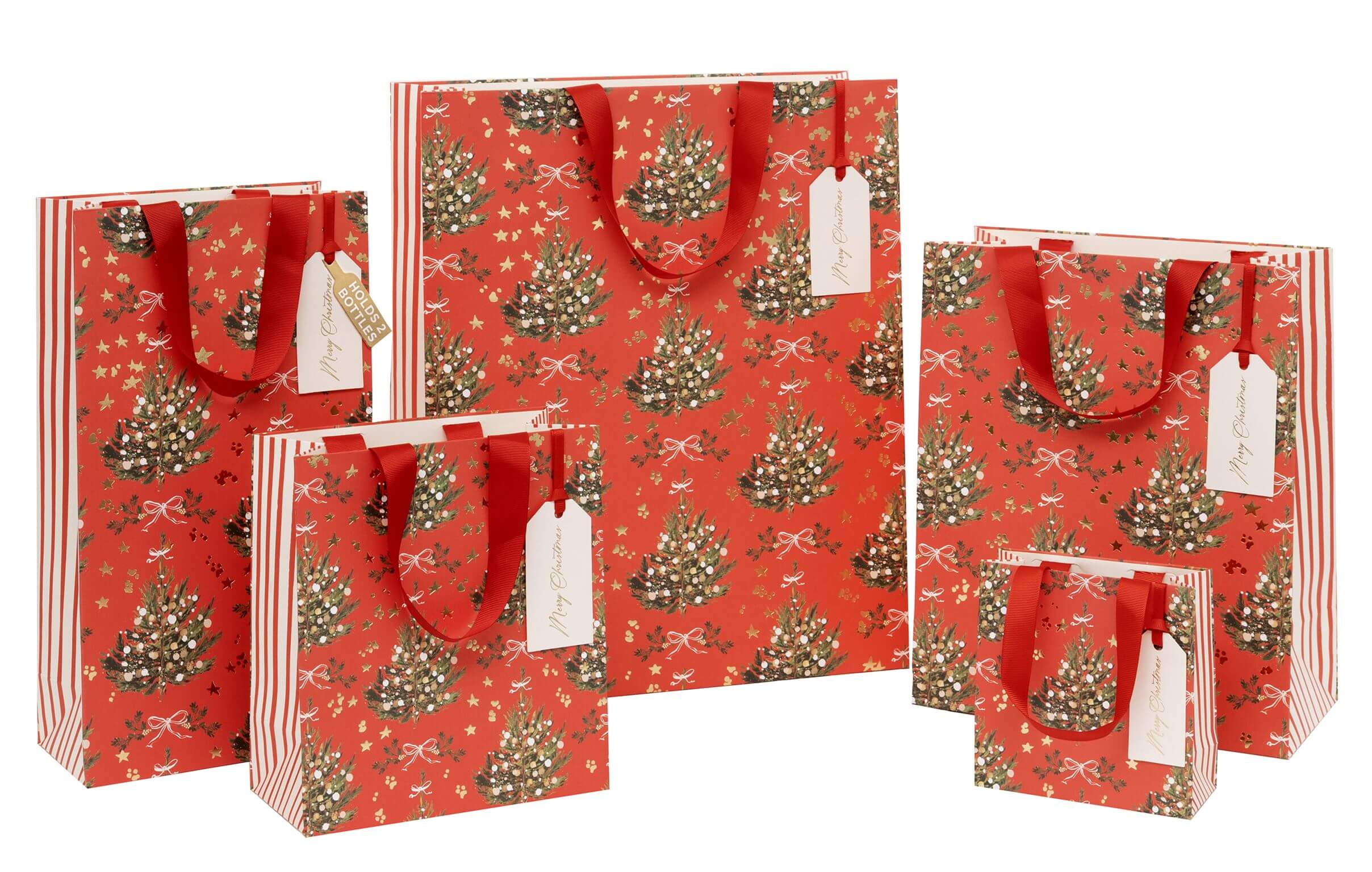 Red Fir Tree Double Bottle Christmas Gift Bag