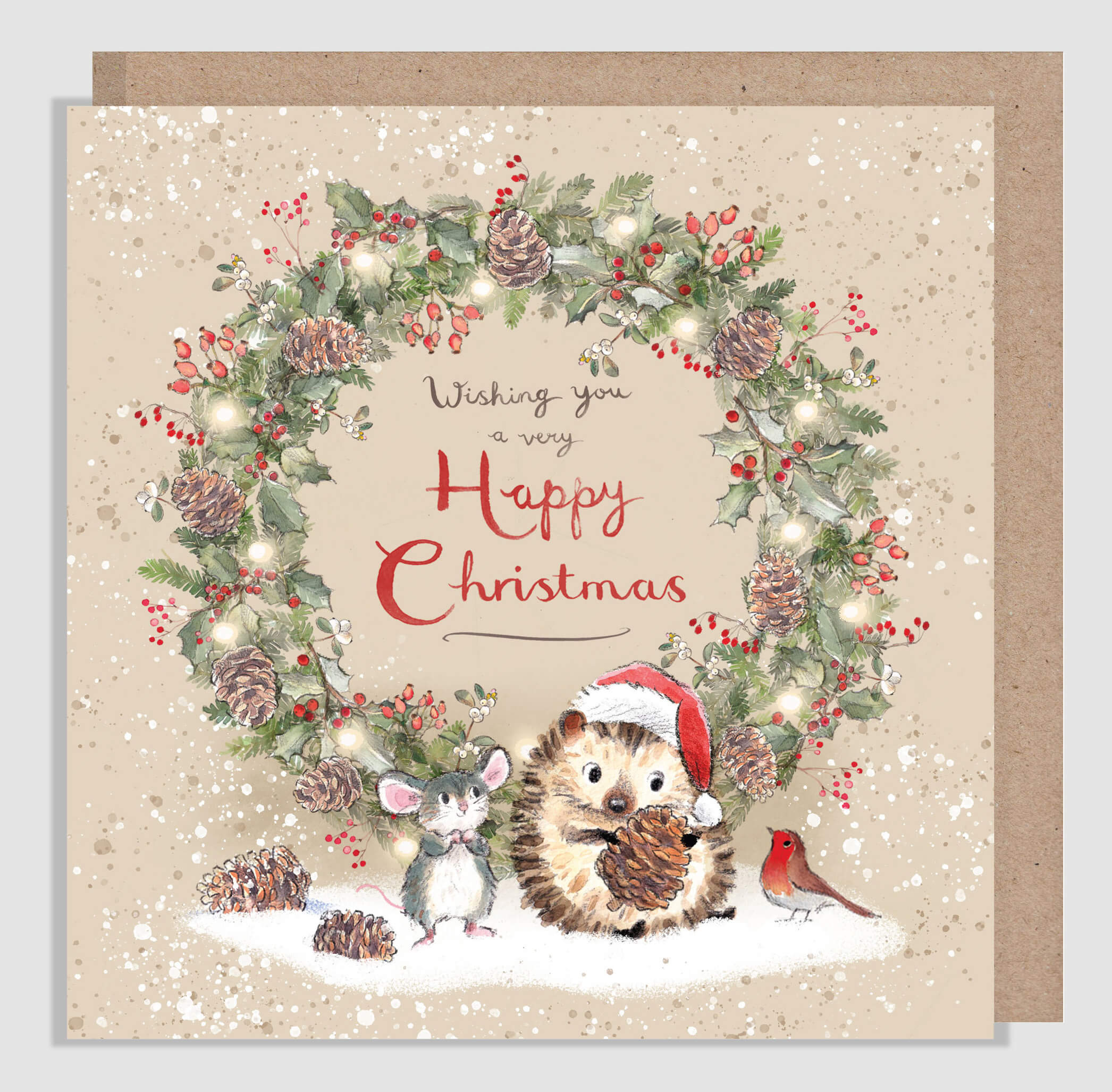 Wreath Hedgehog Christmas Card