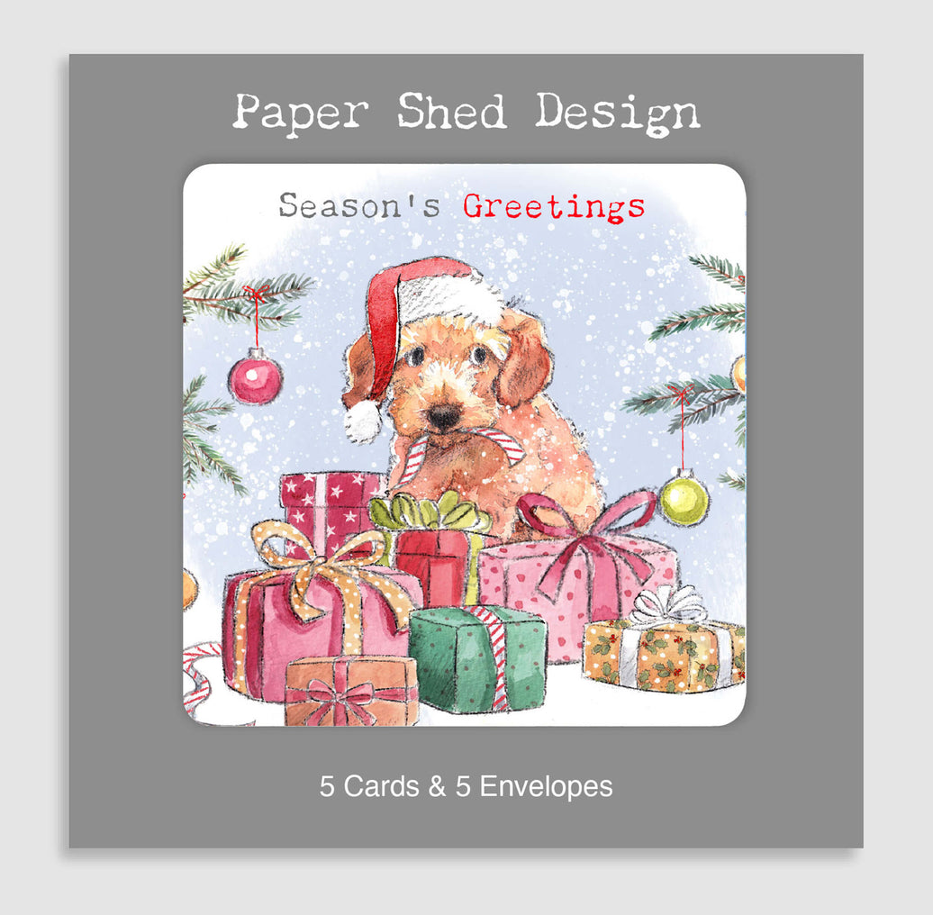 Pack of 5 Festive Dog Presents Christmas Cards