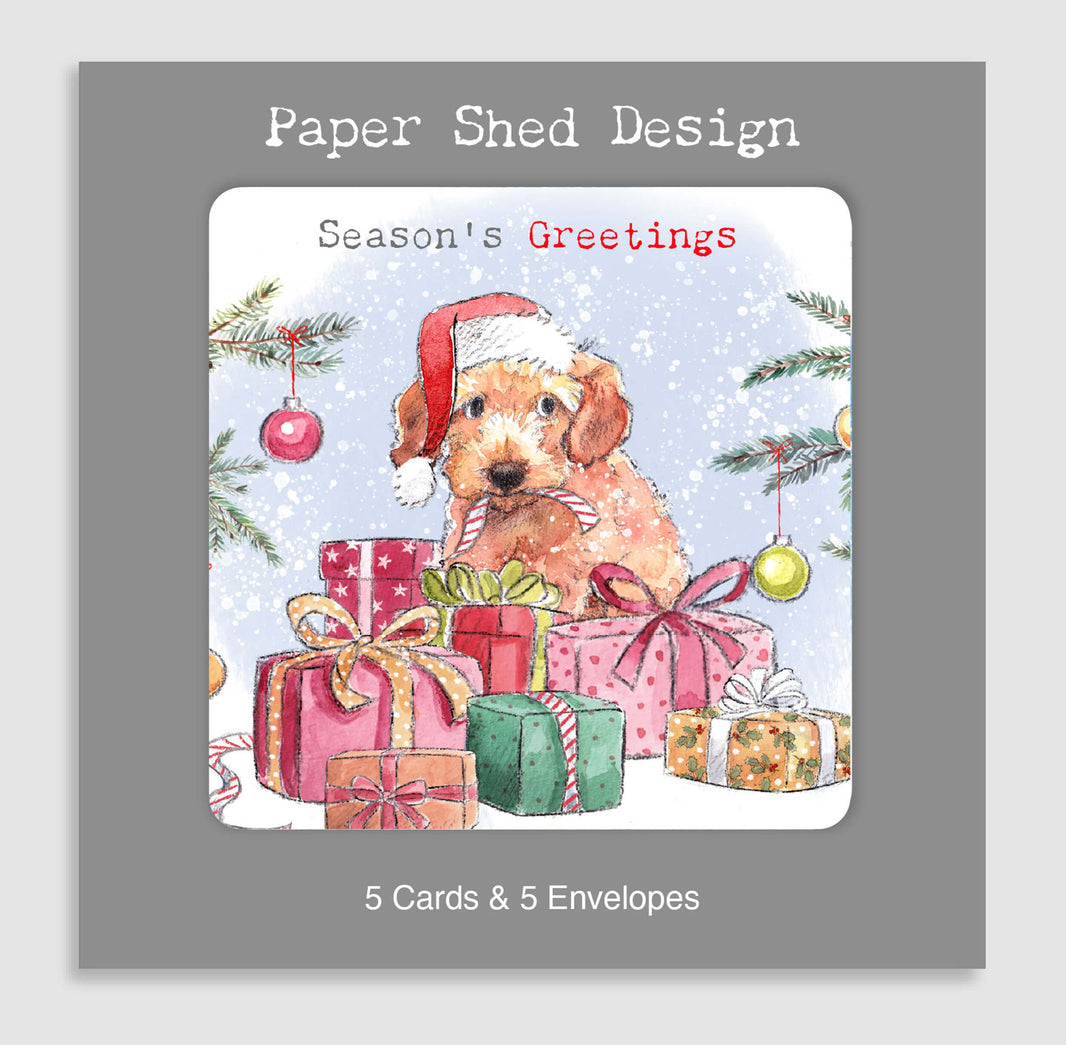 Pack of 5 Festive Dog Presents Christmas Cards