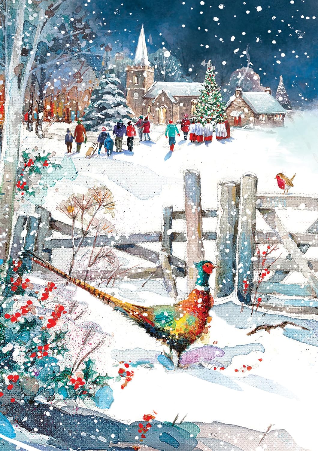 Snowy Scene Christmas Cards - 24 Cards in 6 Traditional Designs