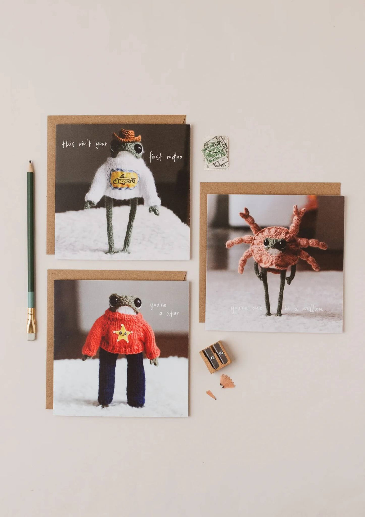 Funny Birthday Card Smile Heknitt Knitted Frog