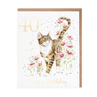 40th Birthday Card Tabby Cat